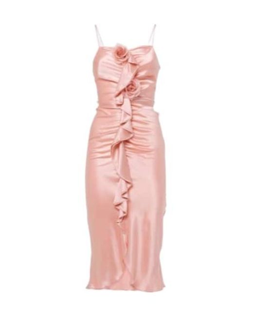 Rodarte Pink Ruched Silk Crêpe Midi Dress