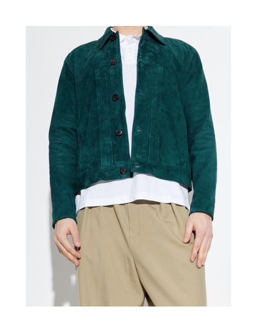Paul Smith Green Long-Sleeved Leather Jacket for men