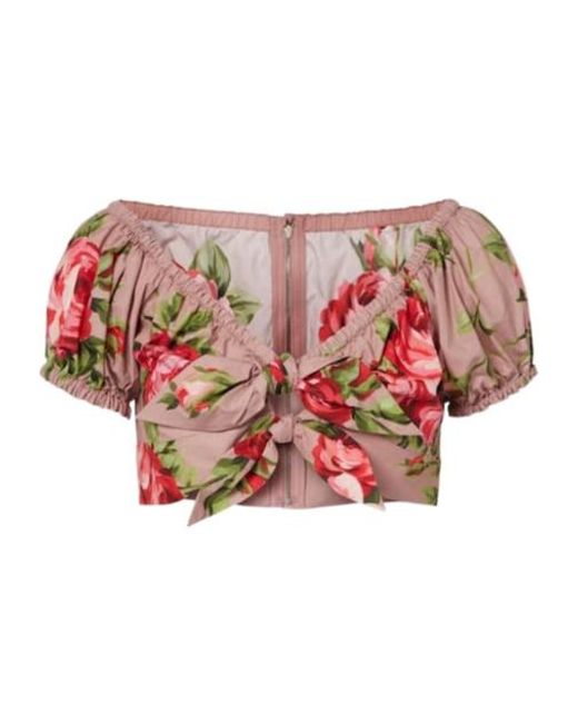 Dolce & Gabbana Pink Floral Bow-Detail Cotton Crop Top