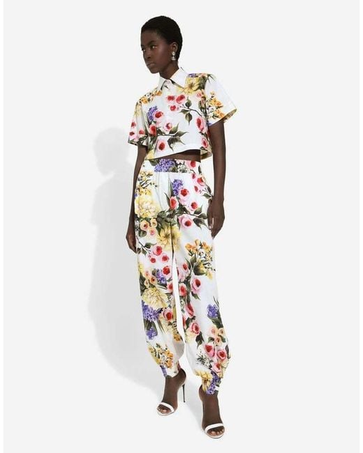 Dolce & Gabbana White Garden-Printed Balloon Pants