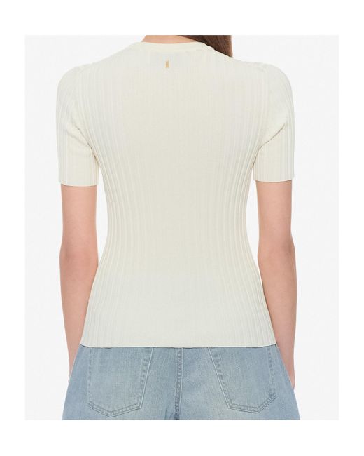AMI White Ami Ribbed Short-Sleeve Knitted Top