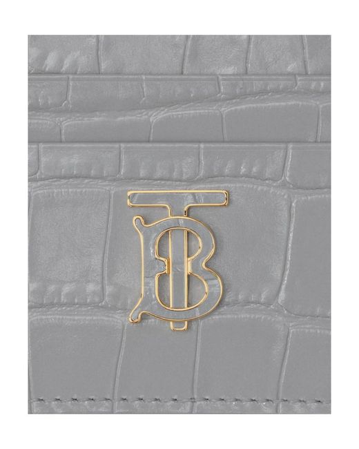 Burberry Gray Embossed Tb-Plaque Card Case