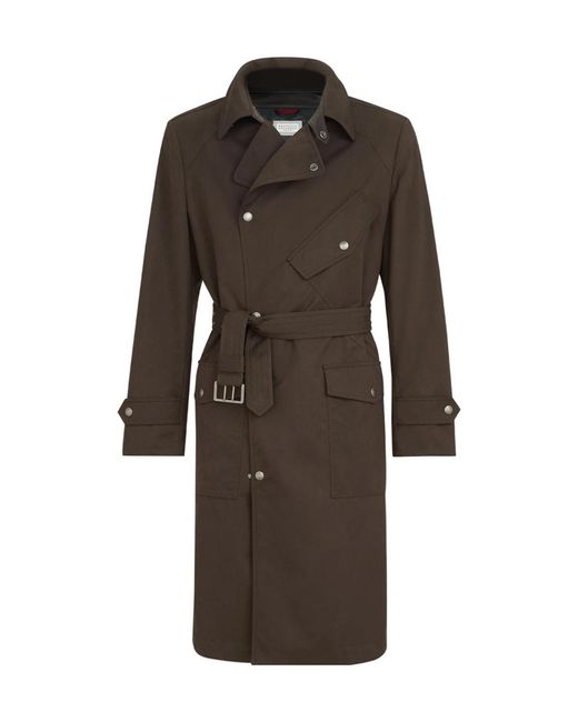 Brunello Cucinelli Brown Water-Resistant Microfiber Motorcyle Trench With Nappa Leather Inserts for men