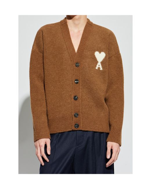 AMI Brown Ami De Coeur Knitted Cardigan for men