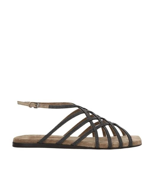 Brunello Cucinelli Brown Monile Ankle Strap Sandals