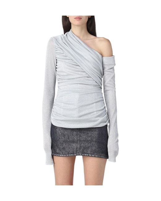 MSGM Gray Draped Straight Hem Top