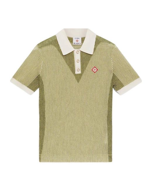 Casablanca Green Vertical Stripe Knit Polo Shirt for men