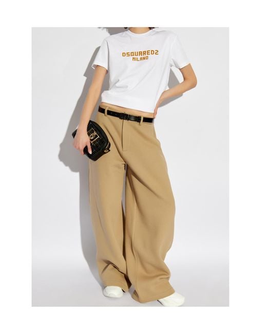DSquared² Natural Icon Logo Wide Leg Trousers