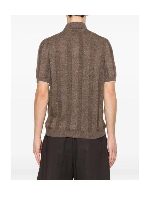 Brunello Cucinelli Brown Short-Sleeved Knitted Shirt for men