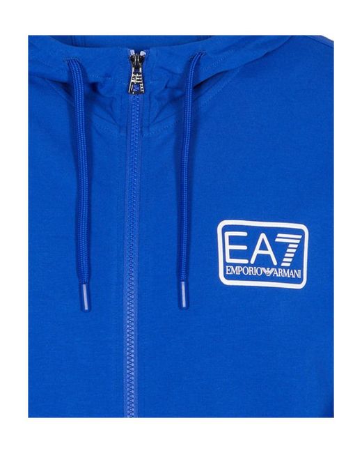 EA7 Blue Hooded Zipper Sweater for men