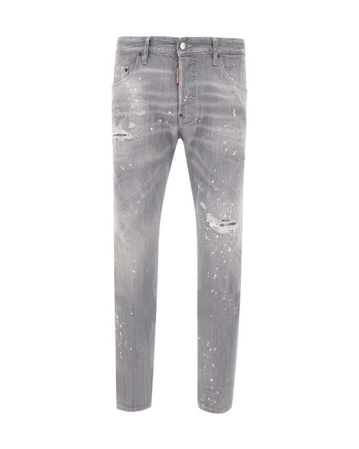 DSquared² Gray Skater Distressed Paint-Splatter Jeans for men
