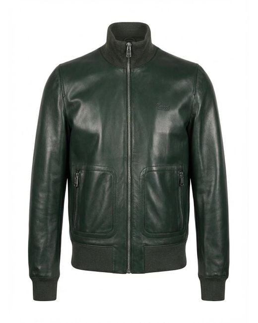 Gucci Green Logo Leather Jacket for men