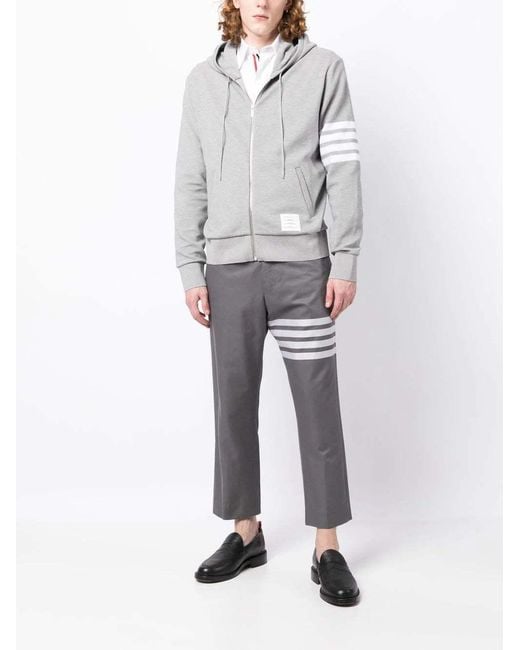 Thom Browne Gray Logo-Patch Zip-Up Hoodie for men