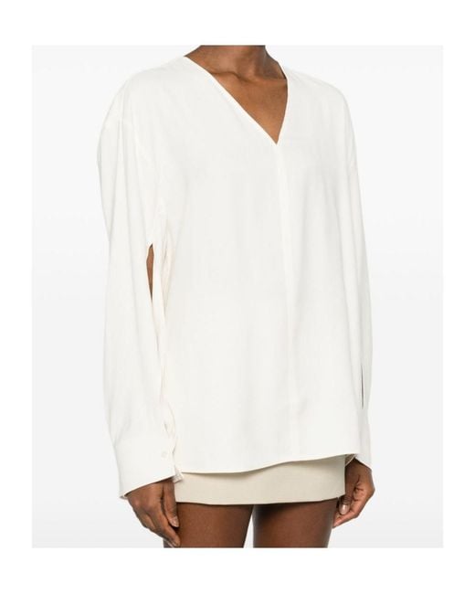 Totême White Totême V-Neck Long Sleeved Blouse