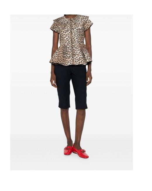 Ganni Multicolor Ruffled Leopard-Print Buttoned Top