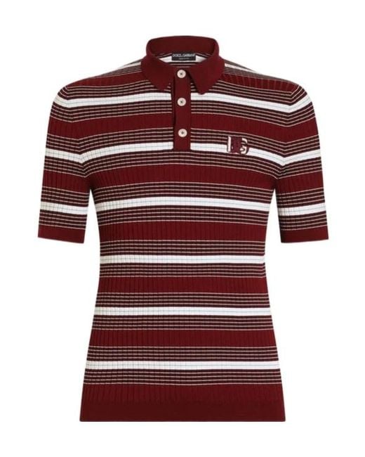 Dolce & Gabbana Red Striped Knit Polo Shirt for men