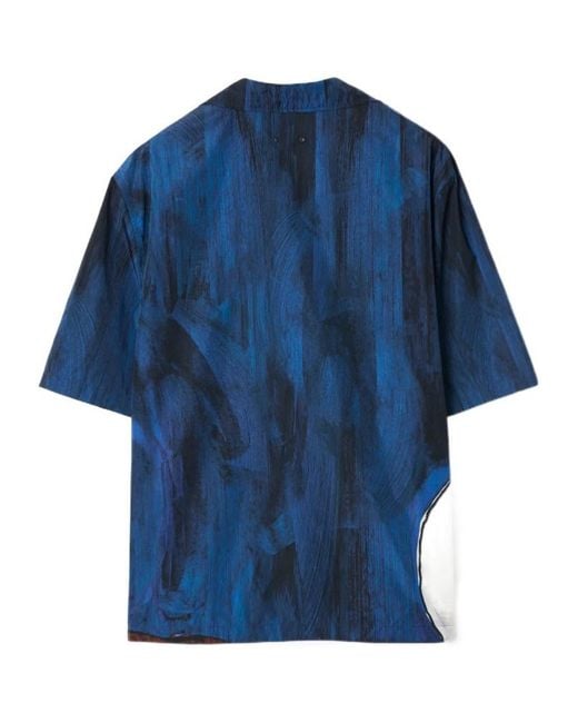Burberry Blue Swan-Printed Short Sleeved Shirt for men