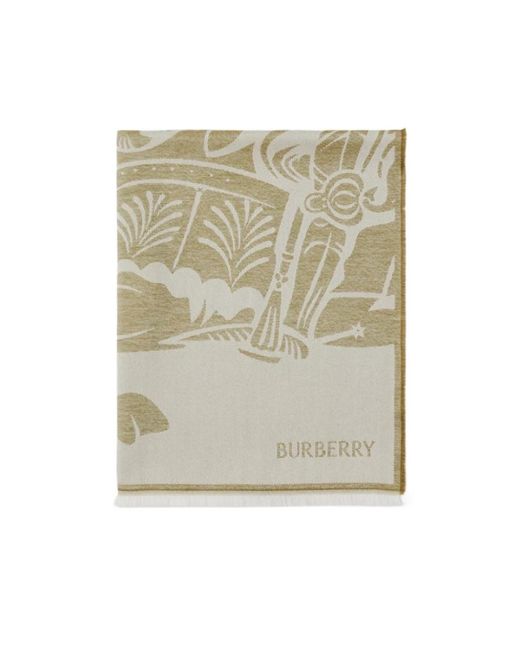 Burberry Natural Ekd Logo-Jacquard Frayed-Edge Scarf for men