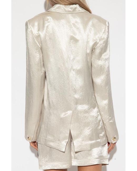 Helmut Lang White Notched-Lapels Satin-Finish Blazer