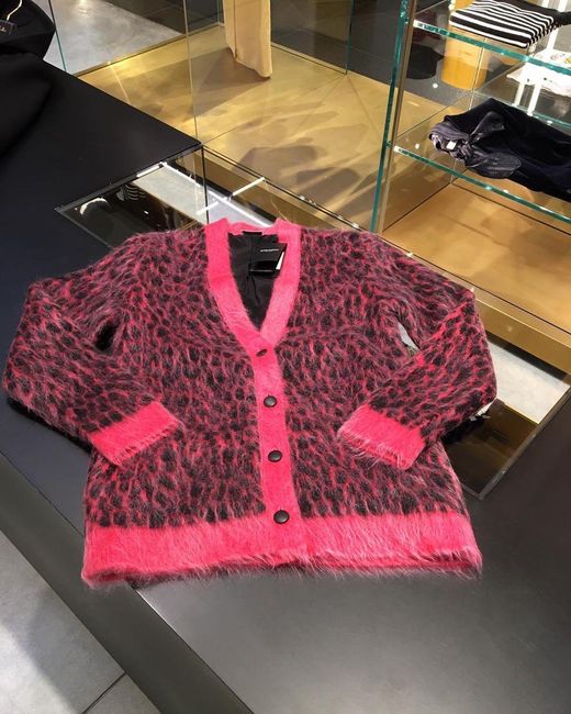 Saint Laurent Red Leopard Knitted Cardigan