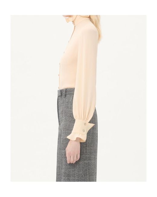 Valentino Natural Georgette Ruffled Collar Button-Up Blouse