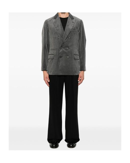 Brunello Cucinelli Gray Double-Breasted Corduroy Blazer for men