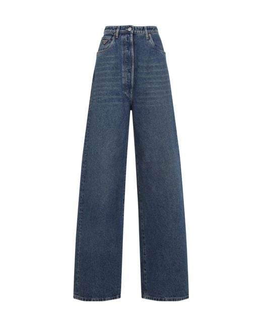 Prada Blue Logo Plaque Balloon Jeans