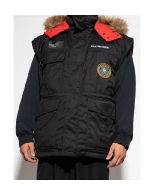 Balenciaga Black Fur-Trimmed Padded Jacket for men