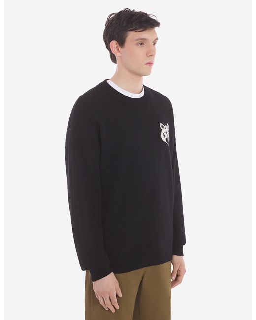 Maison Kitsuné Blue Maison Kitsuné Fox Intarsia-Knit Crewneck Jumper for men