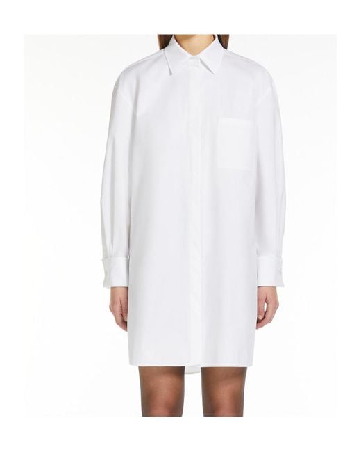 Max Mara White Collared Long-Sleeve Shirt Dress