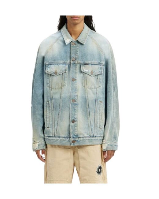 Palm Angels Blue Distressed Logo Patch Jacket for men