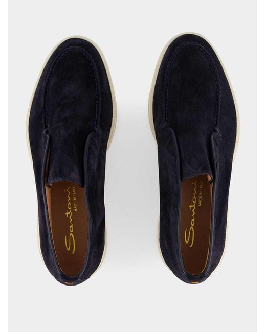 Santoni Blue Round-Toe Slip-On Loafers