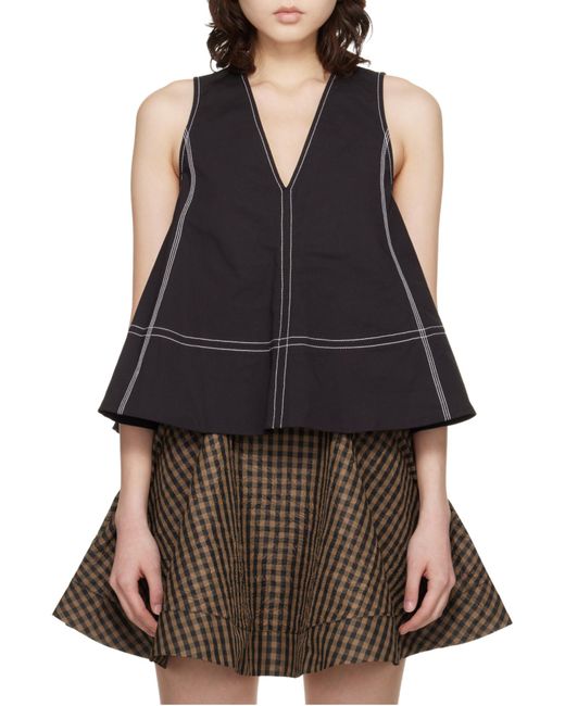 Ganni Black A-Line V-Neck Sleeveless Top