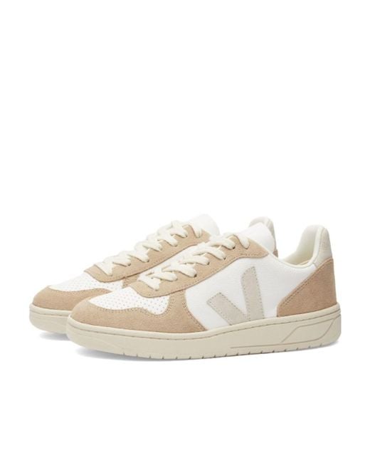 Veja White V-10 Panelled Low-Top Sneakers