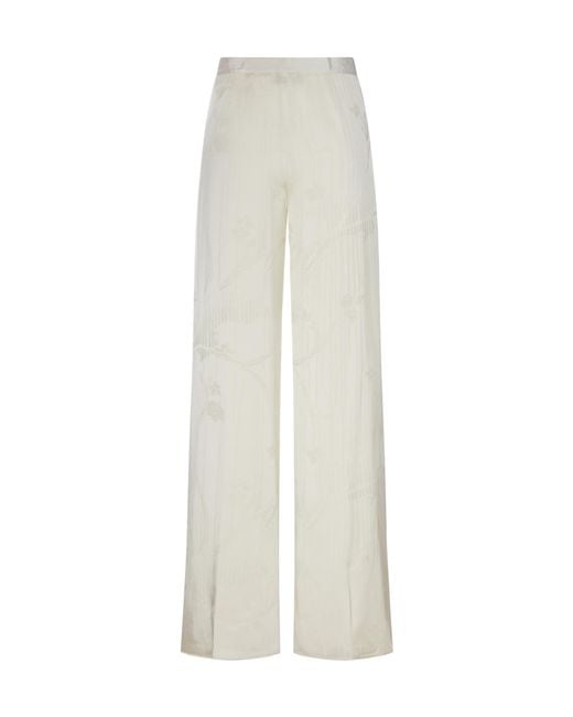 Forte_forte White The Lotus Fluid Jacquard High Waist Pants