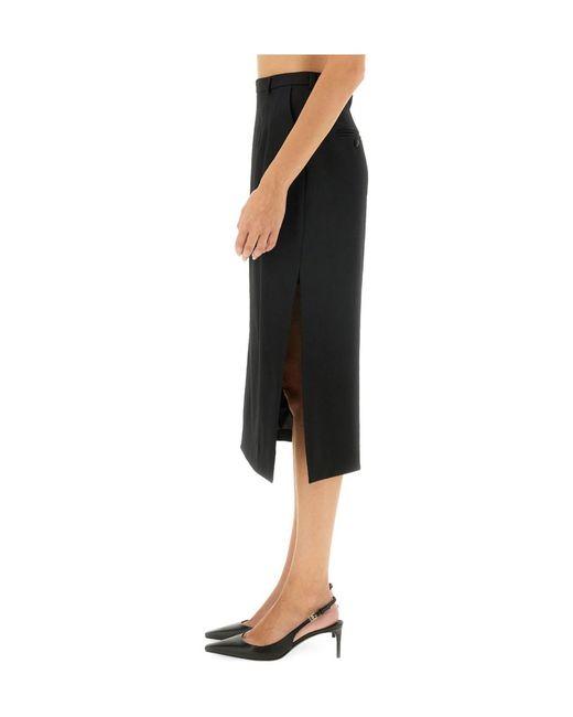 Dolce & Gabbana Black High Waist Gabardine Midi Skirt
