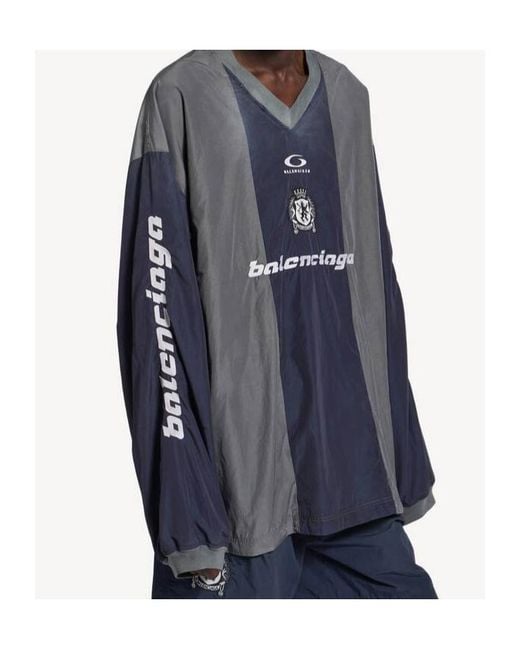 Balenciaga Blue Logo Embroidered V-Neck Sweatshirt for men