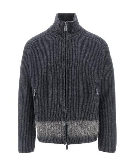 DSquared² Gray High-Neck Zipped Knitted Cardigan for men