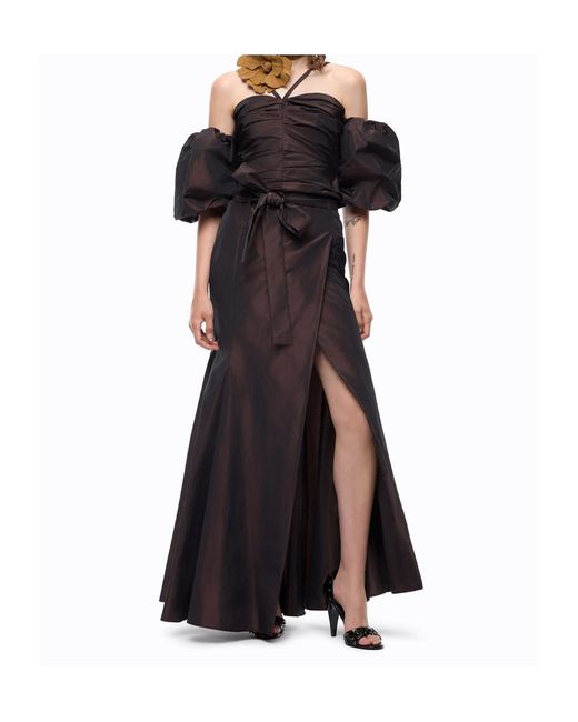 Pinko Black Crop Top With Puff Sleeves
