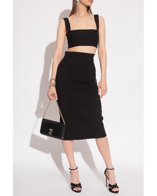Victoria Beckham Black Knitted Midi Pencil Skirt