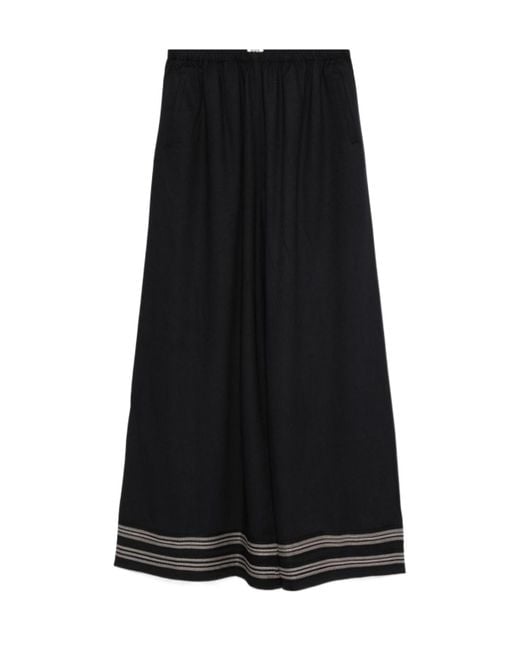 Bode Black Elastic Waist Wide-Leg Casual Pants