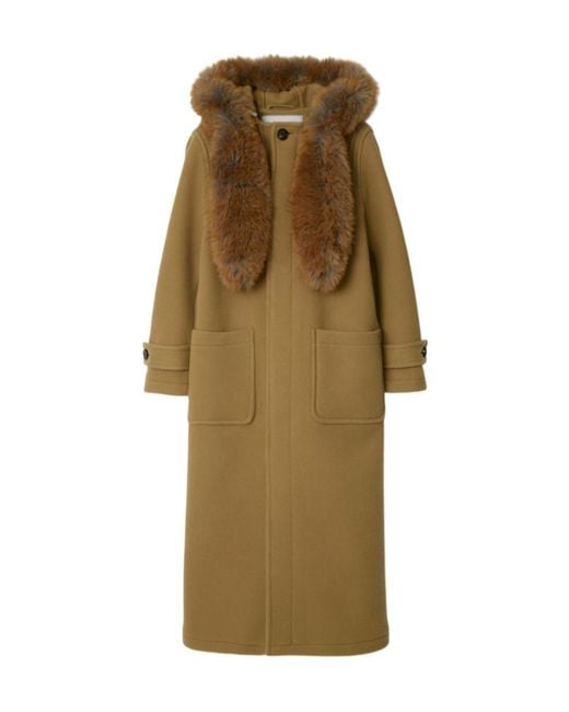 Burberry Natural Faux-Fur Trim Long Sleeved Duffle Coat