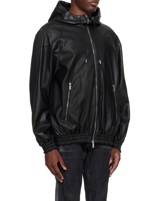 DSquared² Black Hooded Leather Jacket for men