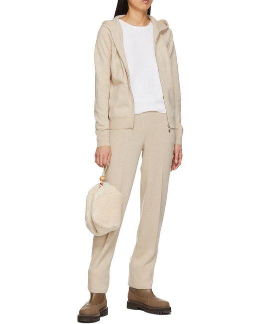 Loro Piana Natural Zip-Up Hooded Knitted Cardigan