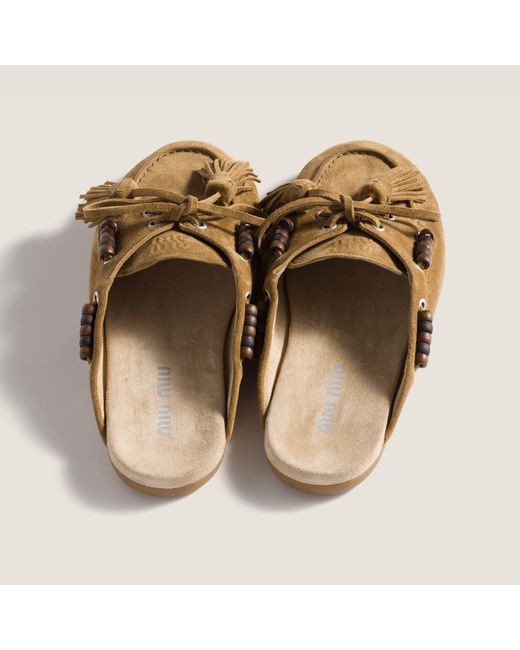 Miu Miu Brown Suede Deck Mules