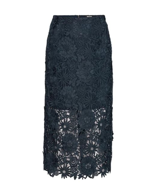 ROTATE BIRGER CHRISTENSEN Blue Floral-Lace Midi Skirt