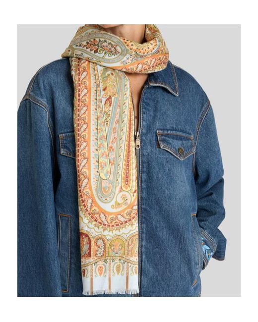 Etro Natural Paisley Cashmere And Silk Scarf