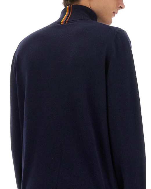 Paul Smith Blue Artist Stripe Roll Neck Jumper for men