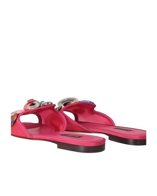 Dolce & Gabbana Pink Rhinestone Decorated Basic Color Flat Slippers