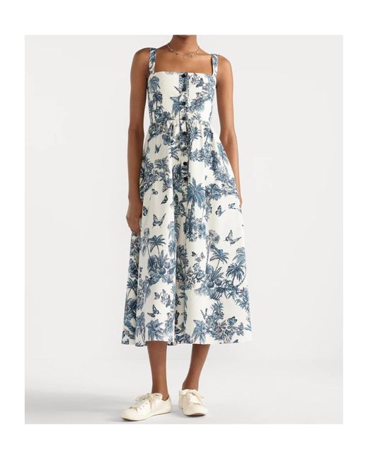 dior blue floral dress Vintage 1956 Christian Dior Couture Blue Floral Silk Portrait Collar New  Look Dress